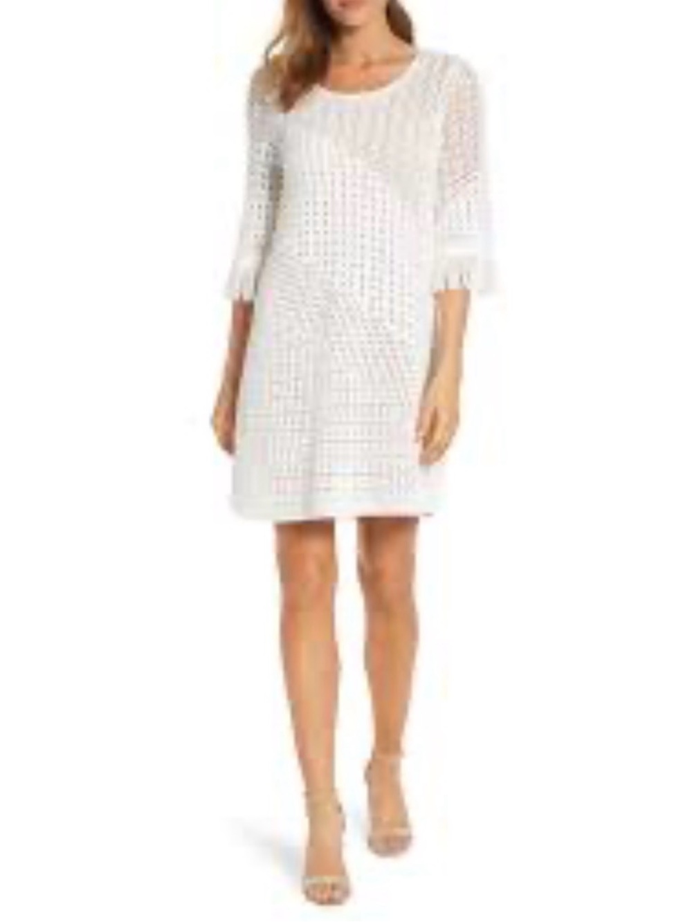 NIC+ZOE White Crochet fringe sleeve Shift Dress